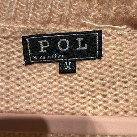 POL Cardigan Sweater Womens M tan Open Knit Studded Drape Front - Picture 4 of 5